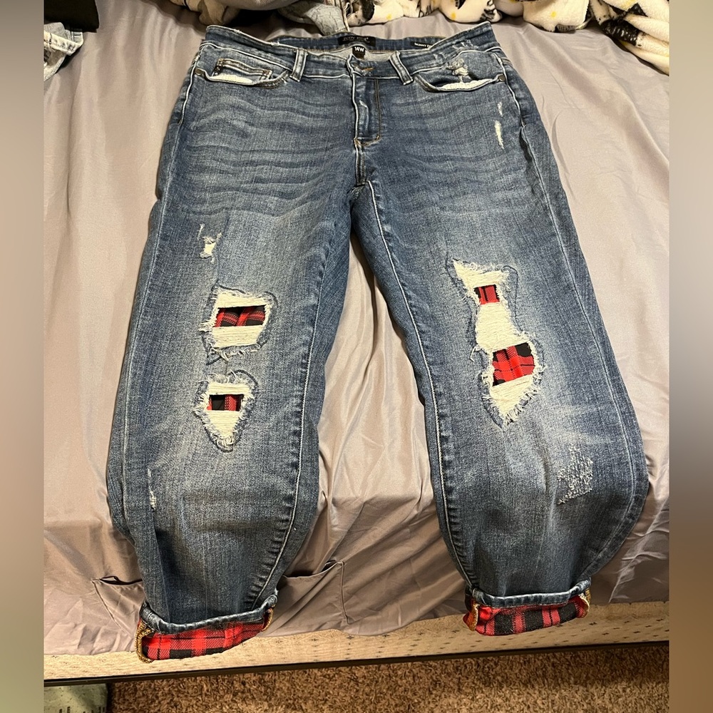 jeans with plaid design